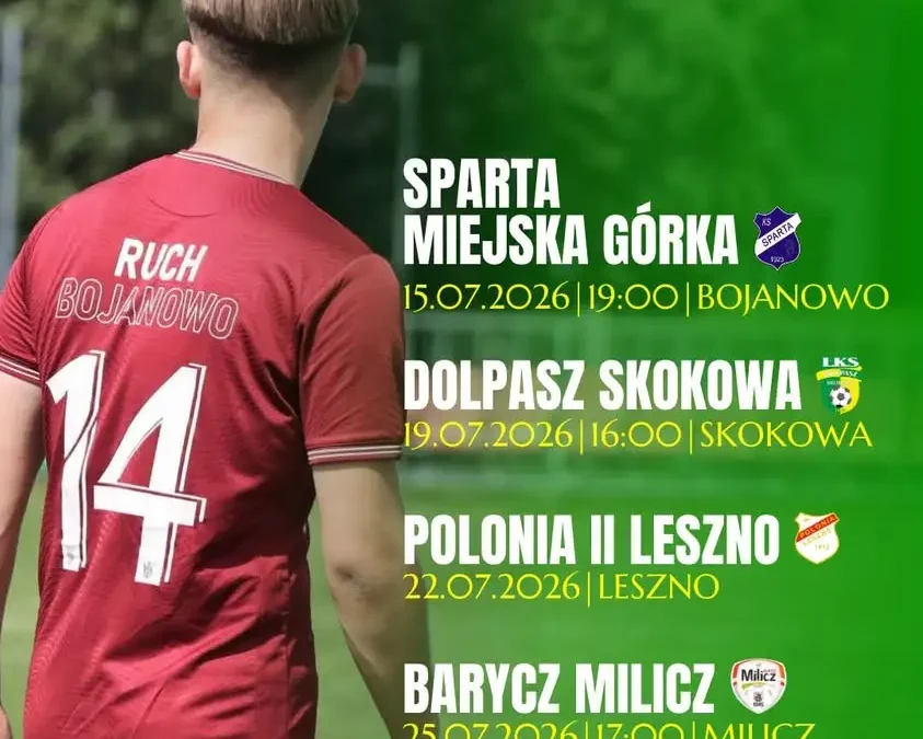 Ruch Bojanowo ogłasza plan sparingów przed rundą jesienną