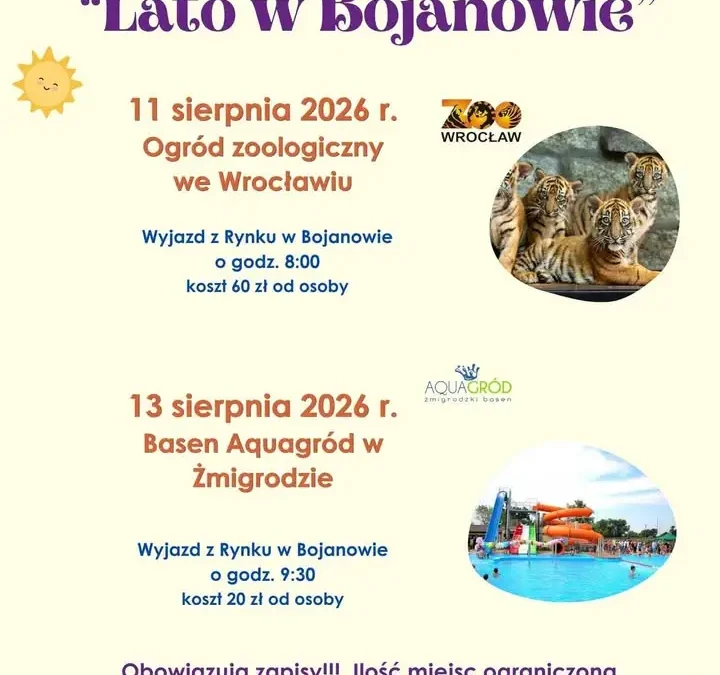 Lato w Bojanowie: wyjazdy do zoo i na basen dla dzieci