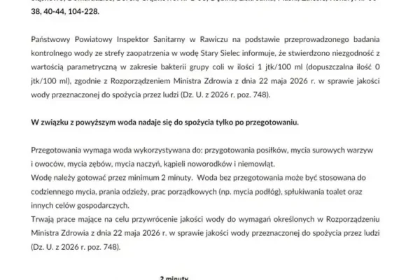 Sanepid nakazuje gotowanie wody w Starym Sielcu i okolicach