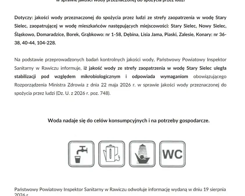Odwołano zalecenie gotowania wody w Starym Sielcu i okolicach
