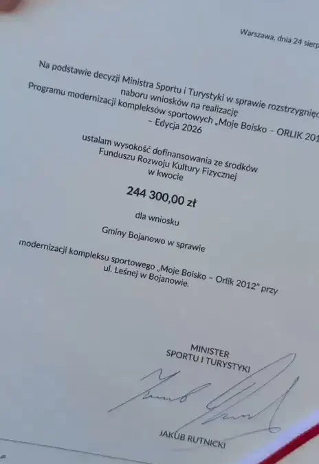Bojanowo: dofinansowanie na modernizację Orlika
