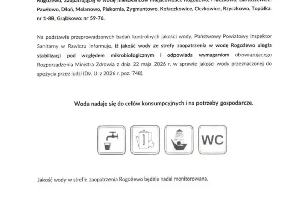 Poprawa jakości wody w strefie Rogożewo – woda zdatna do spożycia