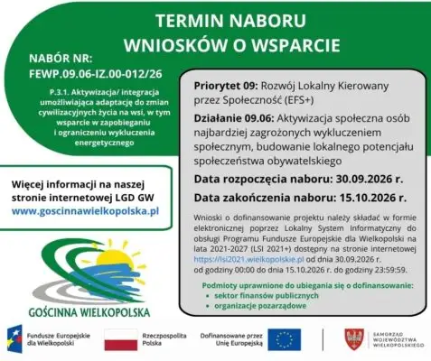 LGD Gościnna Wielkopolska ogłasza nabór wniosków na aktywizację społeczną