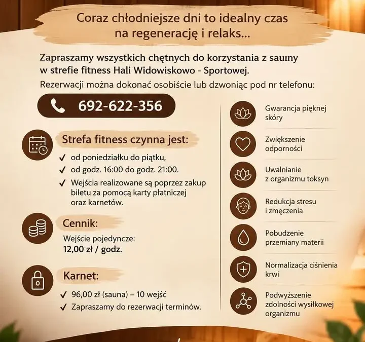 Sauna w strefie fitness Hali Widowiskowo-Sportowej zaprasza na jesienną regenerację