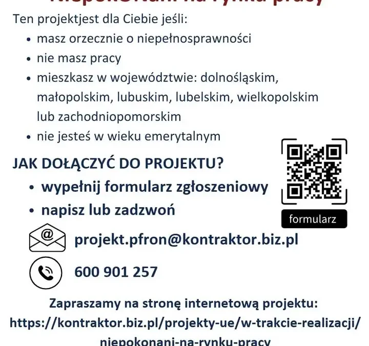Ruszyła rekrutacja do projektu „NiepokONani na rynku pracy” – szansa na zatrudnienie dla osób z niepełnosprawnościami