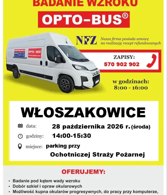 Bezpłatne badania wzroku w Gminie Włoszakowice – 28 października