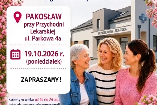 Bezpłatne badania mammograficzne dla mieszkanek Gminy Pakosław – 19 października