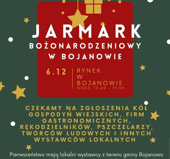 10. Jarmark Bożonarodzeniowy w Bojanowie – 6 grudnia 2026. Trwają zgłoszenia wystawców