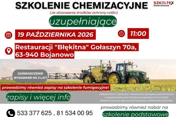 Szkolenie chemizacyjne uzupełniające dla rolników Gminy Bojanowo – 19 października