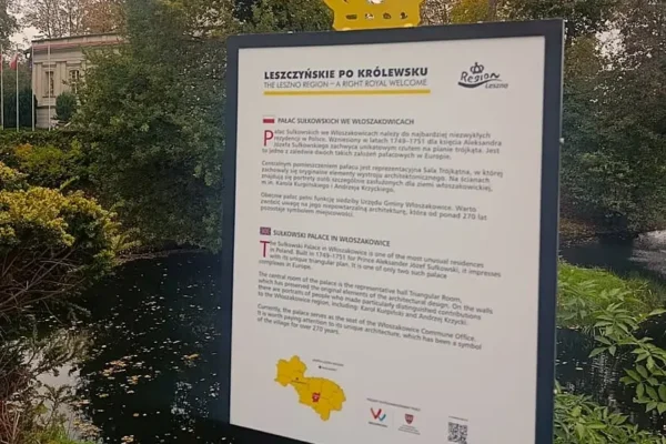 Włoszakowice na szlaku „Leszczyńskie po królewsku” – nowa tablica przy pałacu Sułkowskich