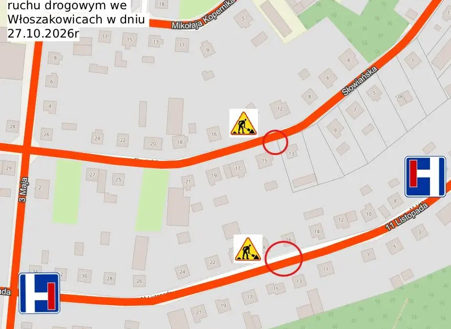 Utrudnienia we Włoszakowicach: zamknięty odcinek ul. 11 Listopada 27 października