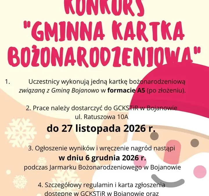 Gminny konkurs plastyczny na kartkę bożonarodzeniową w Bojanowie – zgłoszenia do 27 listopada
