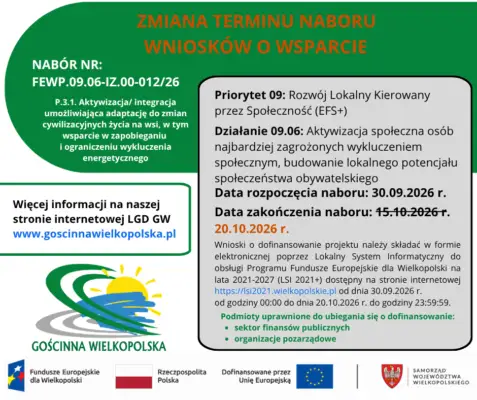 LGD Gościnna Wielkopolska: nabór wniosków EFS+ przedłużony do 20 października